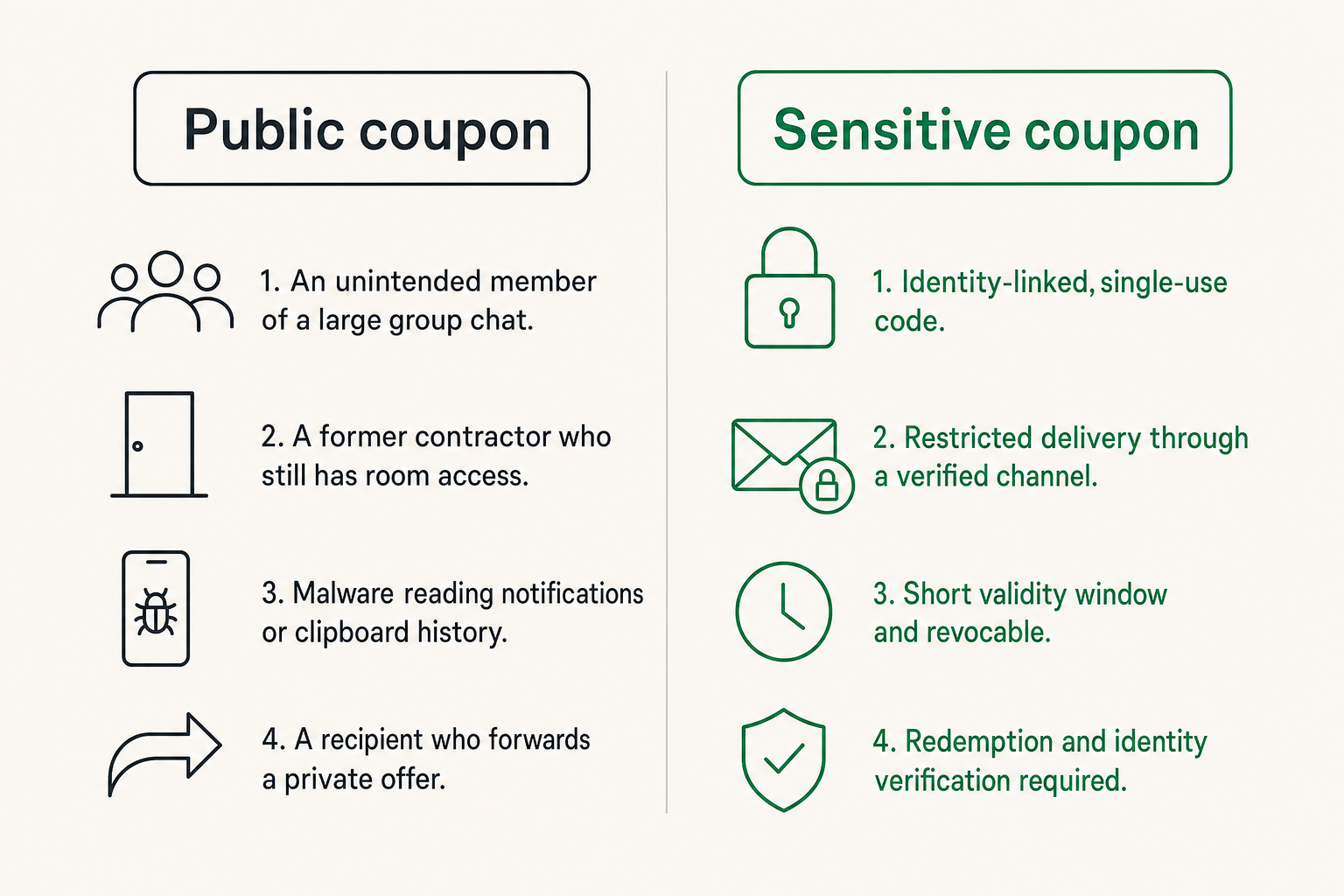 Comparison of public and sensitive coupon sharing risks