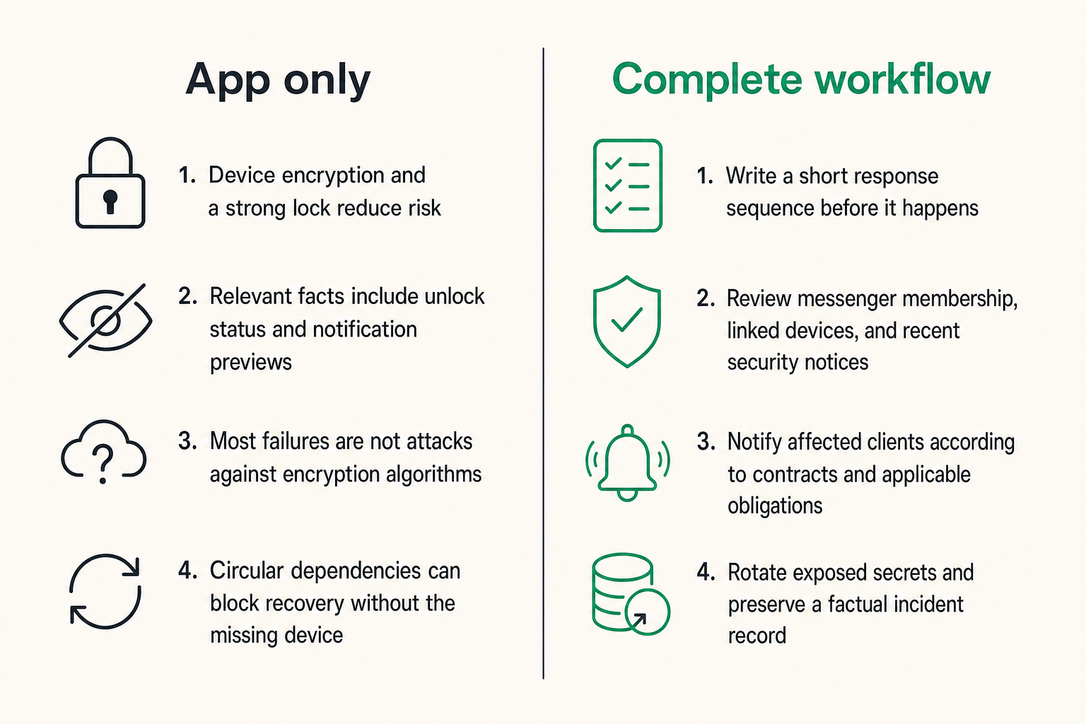 Comparison of encrypted chat features and complete workflow security