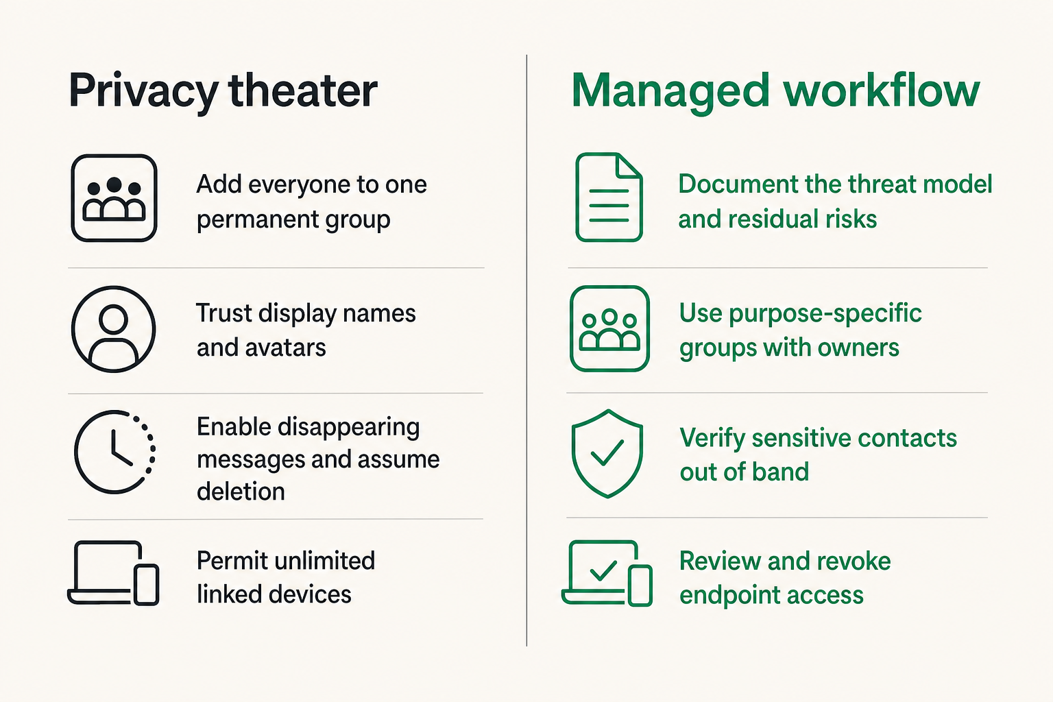 Comparison of privacy theater and managed secure messaging